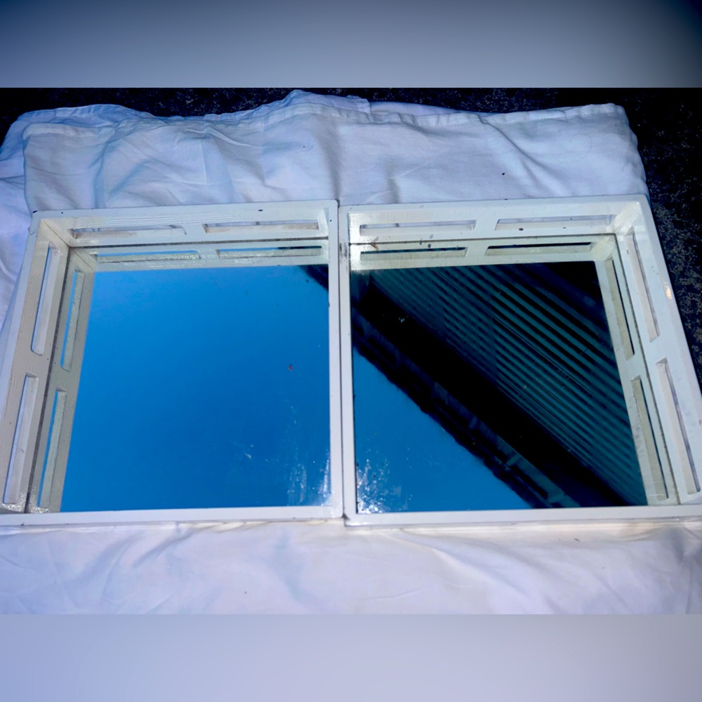 Two : 12 in. x 12 in. White Framed Mirror Decor Non-Hanging